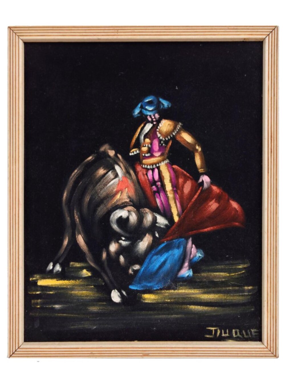 Vintage 1960s Velvet Framed Matador Bullfighter Painting from Spain